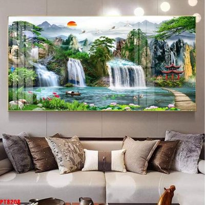 File gốc Tranh sơn thủy thác nước PT8208 (PNG) không nền chất lượng