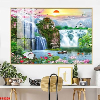 File tranh Tranh sơn thủy thác nước PT8209 (ảnh gốc) sắc nét hoàn hảo