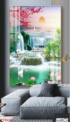 File in trần Tranh sơn thủy thác nước PT8224 (bản gốc) hoa văn