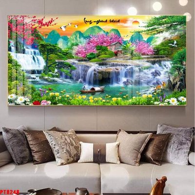 File in trần Tranh sơn thủy thác nước PT8248 (file gốc) phong thủy