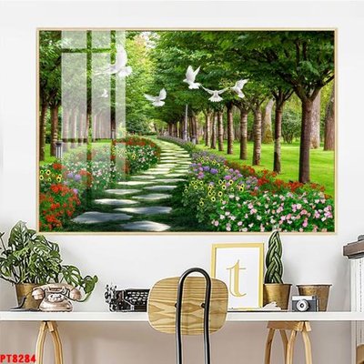 File gốc Tranh sơn thủy thác nước PT8284 (in lụa) tranh mã đáo