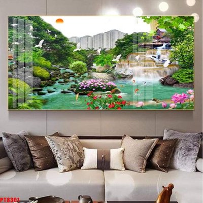 File tranh Tranh sơn thủy thác nước PT8301 (bản gốc) in lụa 3D