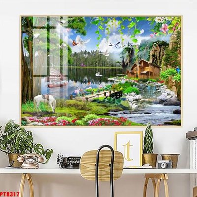File ảnh Tranh sơn thủy thác nước PT8317 (gốc) in backdrop sự kiện