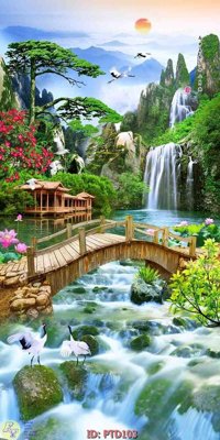 File in lụa File phong thủy đứng thác nước PTD103 (hoa văn) File phong thủy đứng thác nước PTD103