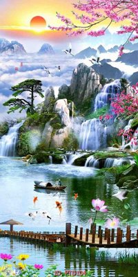 File gốc File phong thủy đứng thác nước PTD104 (in lụa) cao cấp