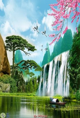 File tranh trang trí File phong thủy đứng thác nước PTD133 (file gốc)