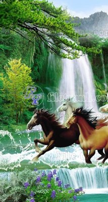 File tranh File phong thủy đứng thác nước PTD2038 (gốc) chủ đề thành phố