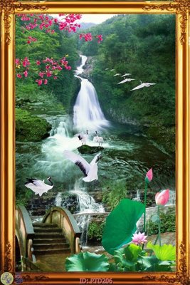 File tranh File phong thủy đứng thác nước PTD206 (gốc) chủ đề tĩnh vật