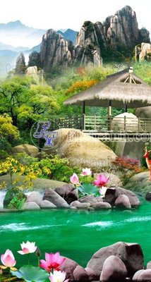 File tranh File phong thủy đứng thác nước PTD2060 (file gốc) chuẩn màu in