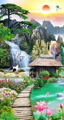 File tranh gốc File phong thủy đứng thác nước PTD2063 (sắc nét từng chi tiết)