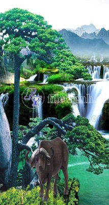 File gốc File phong thủy đứng thác nước PTD2088 (in lụa) chi tiết cao