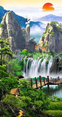 File gốc File phong thủy đứng thác nước PTD2123 (in mica) trang trí