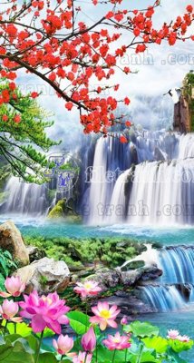 File ảnh File phong thủy đứng thác nước PTD2132 (gốc) dùng in Pano
