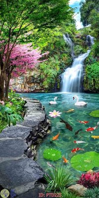 Ảnh gốc File phong thủy đứng thác nước PTD225 (độ nét cao) in tráng gương