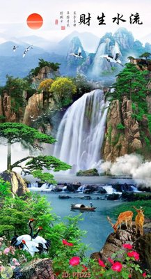 Download file gốc File phong thủy đứng thác nước PTD25 (in lụa) cao cấp