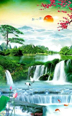 File gốc File phong thủy đứng thác nước PTD27 (in mica) cắt laser