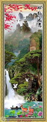 File tranh File phong thủy đứng thác nước PTD300 (bản gốc) in lụa 3D