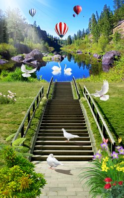 File tranh File phong thủy đứng thác nước PTD322 (bản gốc) in lụa 5D