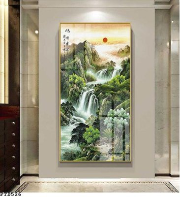 File tranh File phong thủy đứng thác nước PTD526 (gốc) chủ đề thành phố