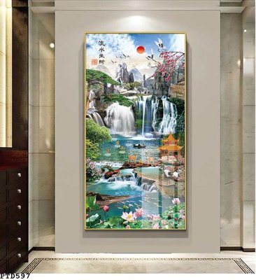 File tranh PSD File phong thủy đứng thác nước PTD597 chất lượng cao