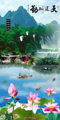 File tranh gốc File phong thủy đứng thác nước PTD62 (bản quyền) file PSD