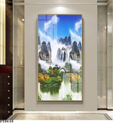 File tranh File phong thủy đứng thác nước PTD638 (bản gốc) in lụa 3D