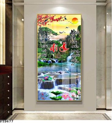 File tranh in trần 3D File phong thủy đứng thác nước PTD677 (ảnh gốc)