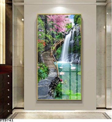 File gốc File phong thủy đứng thác nước PTD741 (in tráng gương) hiện đại