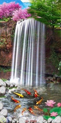 File ảnh File phong thủy đứng thác nước PTD8 (gốc) dùng in Pano