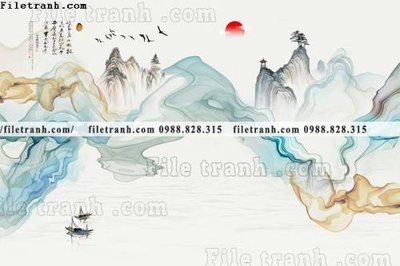 File in lụa Phong canh thuy mac Trung Quoc 425 (tân cổ điển) Phong canh thuy mac Trung Quoc 425