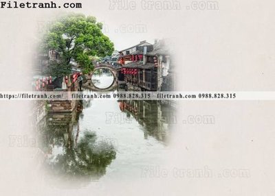 File gốc Phong canh toa nha co Zhang Jiangnan 168 (in lụa) tranh mã đáo