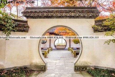 File gốc Phong canh toa nha co Zhang Jiangnan 243 (in lụa) hoa văn cổ điển