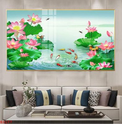 File gốc Tranh cửu ngư quần hội sen cá S1177 (phong cách) tối giản