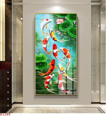 File in trần Tranh cửu ngư quần hội sen cá S1185 (bản gốc) mây trời