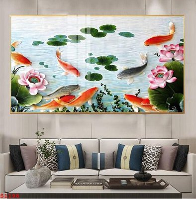 File tranh Tranh cửu ngư quần hội sen cá S1198 (file gốc) chủ đề phong thủy