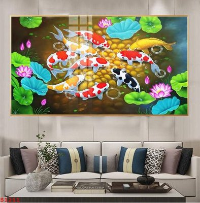 Tệp tin gốc Tranh cửu ngư quần hội sen cá S1211 (chất lượng) Tranh cửu ngư quần hội sen cá S1211