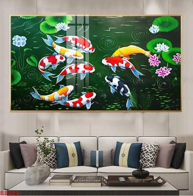 File gốc Tranh cửu ngư quần hội sen cá S1223 (in tráng gương) nghệ thuật