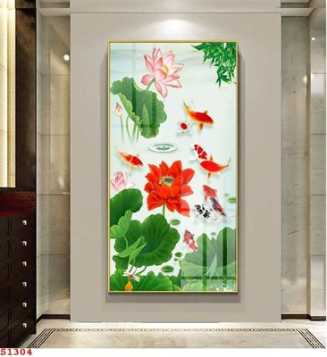 File ảnh Tranh cửu ngư quần hội sen cá S1304 (gốc) cho trang trí nội thất