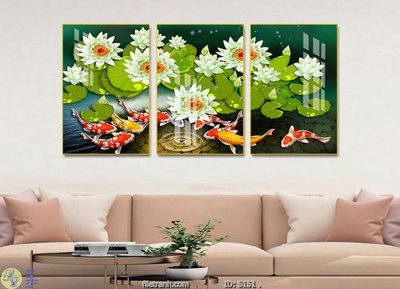 File PSD in ấn Tranh cửu ngư quần hội sen cá S151 (chất lượng cao)