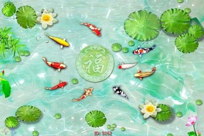 File ảnh Tranh cửu ngư quần hội sen cá S162 (gốc) in decal dán tường