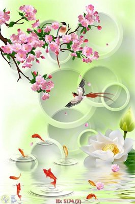 File gốc in mica Tranh cửu ngư quần hội sen cá S174 chất lượng