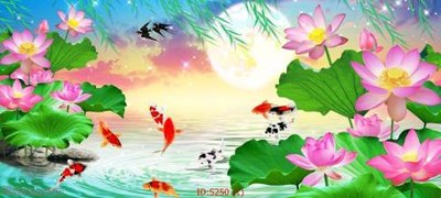 Tải file Tranh cửu ngư quần hội sen cá S250 (ảnh gốc) in gạch 3D