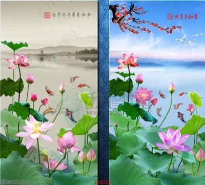 Mua file gốc Tranh cửu ngư quần hội sen cá S253 (PSD) tại Filetranh.com