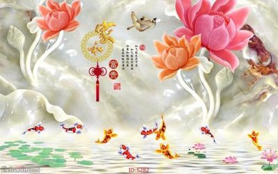 File gốc Tranh cửu ngư quần hội sen cá S282 (ảnh chi tiết) để in trần