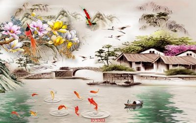 Download file gốc Tranh cửu ngư quần hội sen cá S303 (in mica) trong suốt