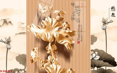 Chi tiết file tranh tráng gương Tranh hoa sen cá cửu ngư quần hội S3051 (ảnh gốc)