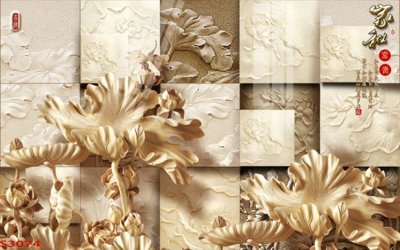 File gốc Tranh hoa sen cá cửu ngư quần hội S3074 (in tráng gương) ốp tường