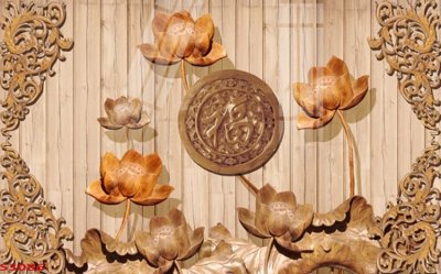 File gốc Tranh hoa sen cá cửu ngư quần hội S3086 (in tráng gương) hiện đại