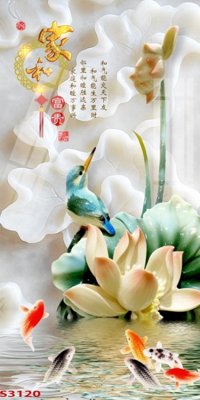 Download file Tranh hoa sen cá cửu ngư quần hội S3120 (gốc) in mica cao cấp