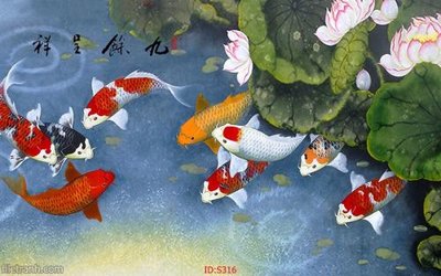File tranh Tranh cửu ngư quần hội sen cá S316 (gốc) chủ đề thiên nhiên